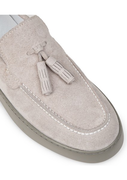 Erkek Hakiki Süet Gri Püsküllü Loafer Ayakkabı - 01994MGRIC01 indirimleri