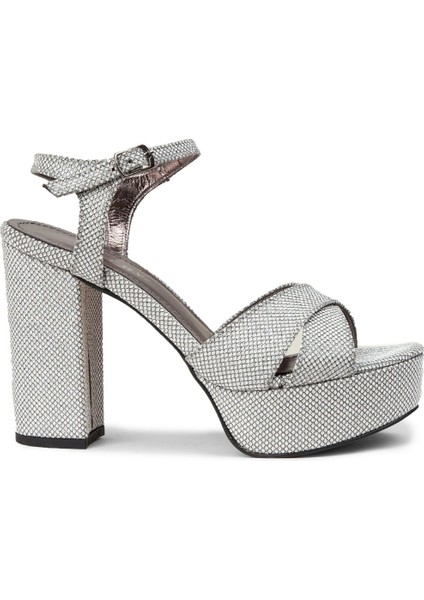 Kadın Gümüş Renkli Platform Topuk Abiye Ayakkabı - K3026ZGMSM01