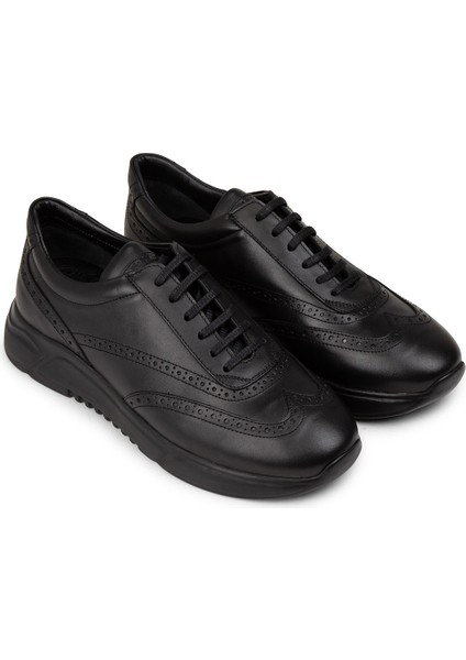 Erkek Hakiki Deri Siyah Spor Ayakkabı - 00750MSYHE12 fırsatları