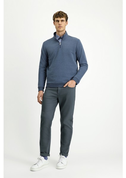 Yarım Balıkçı Yaka Yaka Regular Fit Fermuarlı Pamuklu Sweatshirt