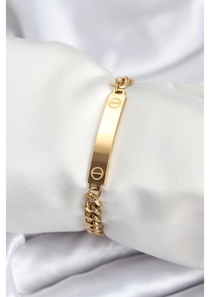 316L Çelik Gold Renk Yazı Yazmaya Uygun Kadın Bileklik - TJ-BB7918