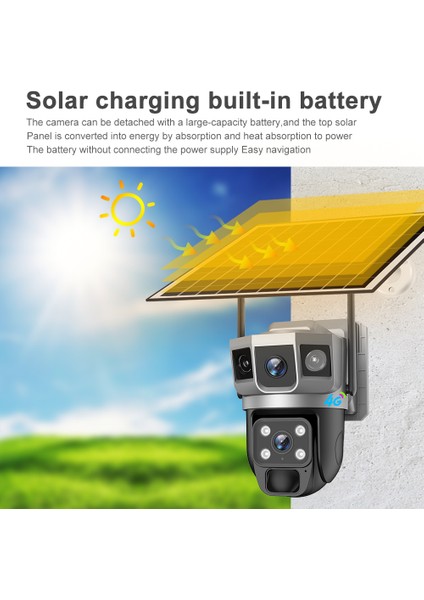 Sım Kartlı 4g Üç Lensli Güvenlik Kamerası - Güneş Panelli, Alarmlı ve Gece Görüşlü fiyatları