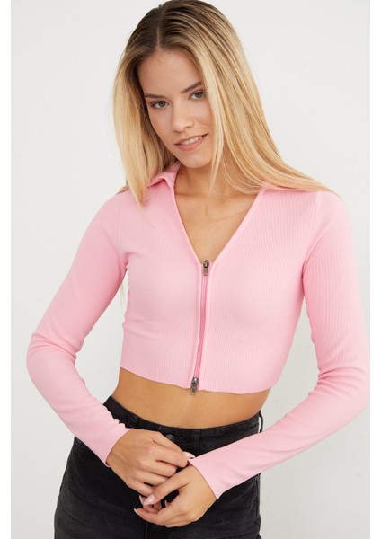 Polo Yaka Fermuarlı Crop Body