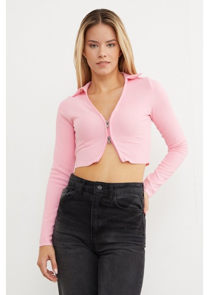 Polo Yaka Fermuarlı Crop Body fiyatları