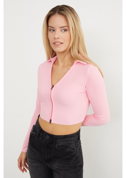 Polo Yaka Fermuarlı Crop Body