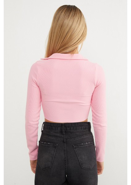 Polo Yaka Fermuarlı Crop Body