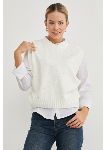 Taşlı Bisiklet Yaka Triko Süveter fiyatları