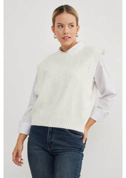 Taşlı Bisiklet Yaka Triko Süveter modelleri