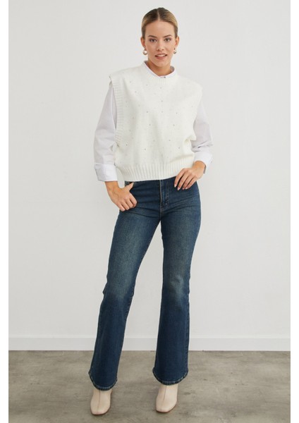 Taşlı Bisiklet Yaka Triko Süveter indirimleri