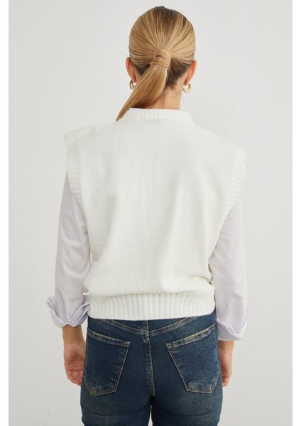 Taşlı Bisiklet Yaka Triko Süveter