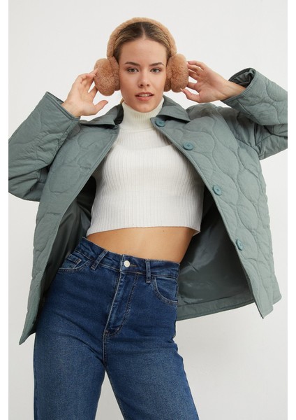 Su Yolu Desenli Oversize Düğmeli Mont fırsatları