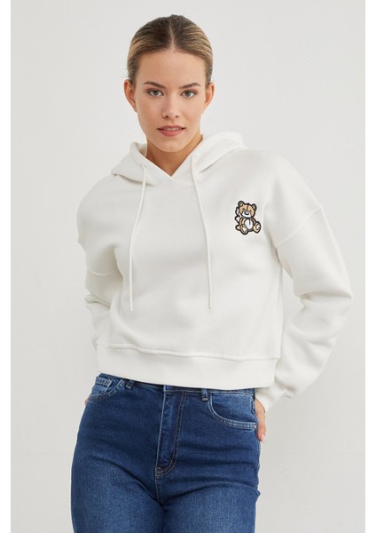 3 Iplik Ayıcık Nakışlı Kapüşonlu Sweatshirt