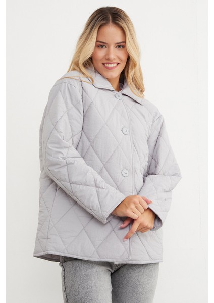 Kapitone Desenli Oversize Düğmeli Mont