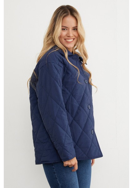 Kapitone Desenli Oversize Düğmeli Mont