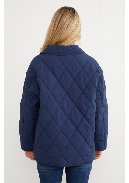 Kapitone Desenli Oversize Düğmeli Mont