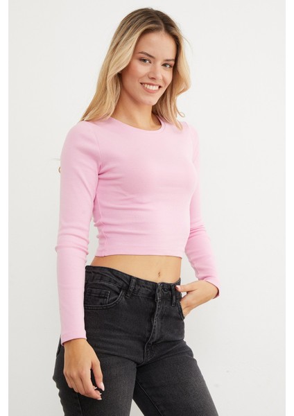 Basic Bisiklet Yaka Uzun Kollu Crop Body