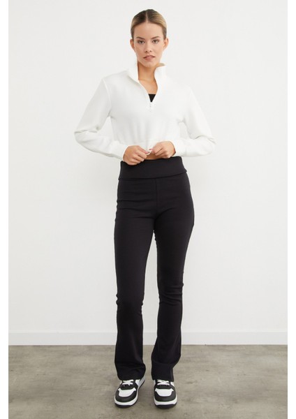 Yarım Fermuarlı Dik Yaka Crop Sweatshirt fiyatları