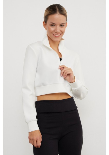 Yarım Fermuarlı Dik Yaka Crop Sweatshirt modelleri