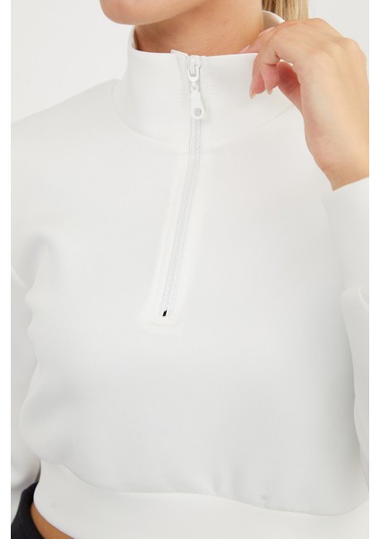 Yarım Fermuarlı Dik Yaka Crop Sweatshirt indirimleri