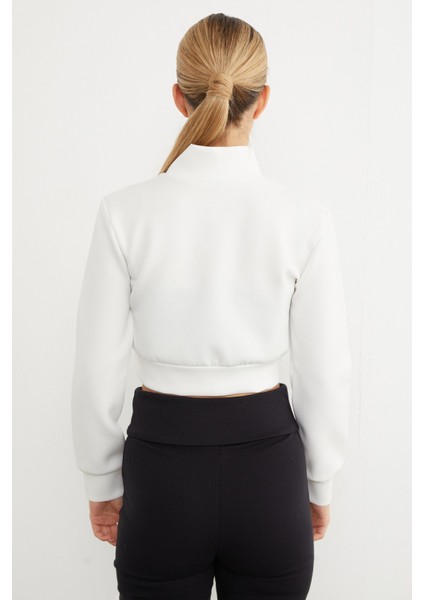 Yarım Fermuarlı Dik Yaka Crop Sweatshirt