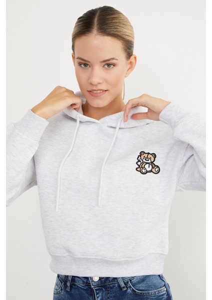 3 Iplik Ayıcık Nakışlı Kapüşonlu Sweatshirt