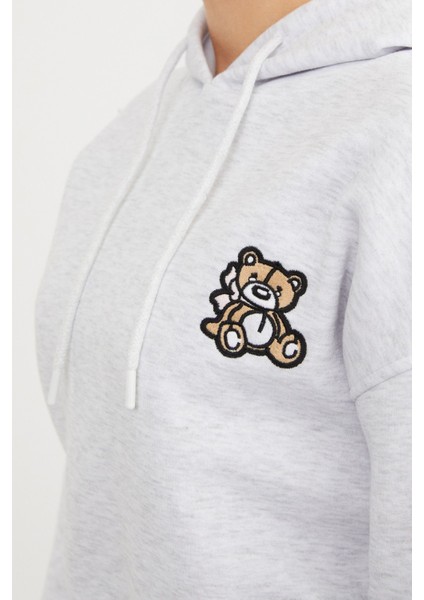 3 Iplik Ayıcık Nakışlı Kapüşonlu Sweatshirt