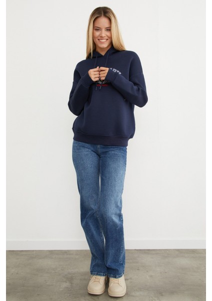 3 Iplik Rugby Nakışlı Kapüşonlu Sweatshirt modelleri