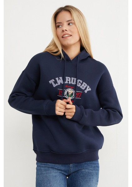 3 Iplik Rugby Nakışlı Kapüşonlu Sweatshirt fırsatları