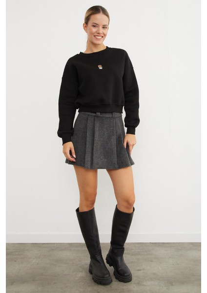 3 Iplik Ayıcık Nakışlı Bisiklet Yaka Sweatshirt modelleri