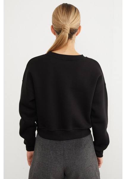 3 Iplik Ayıcık Nakışlı Bisiklet Yaka Sweatshirt
