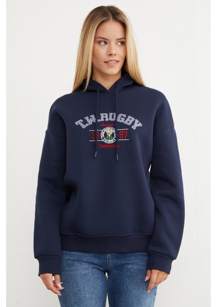 3 Iplik Rugby Nakışlı Kapüşonlu Sweatshirt fiyatları