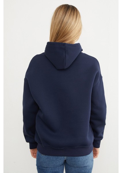 3 Iplik Rugby Nakışlı Kapüşonlu Sweatshirt