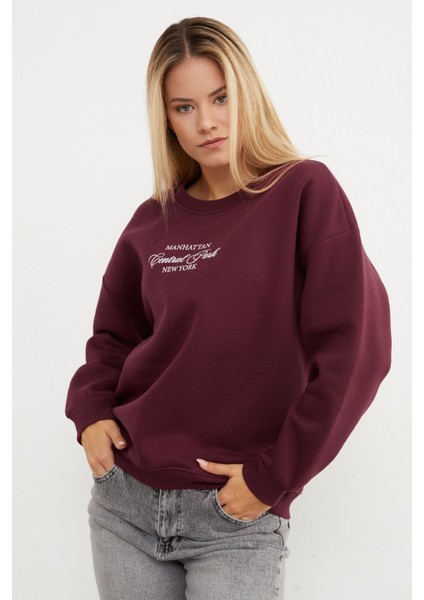 3 Iplik Manhattan Baskılı Bisiklet Yaka Sweatshirt