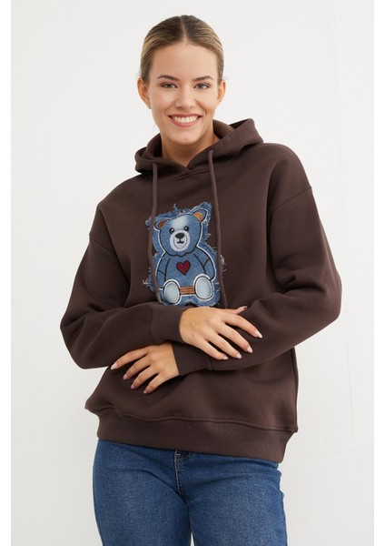 3 Iplik Ayıcık Nakışlı Oversize Kapüşonlu Sweatshirt modelleri