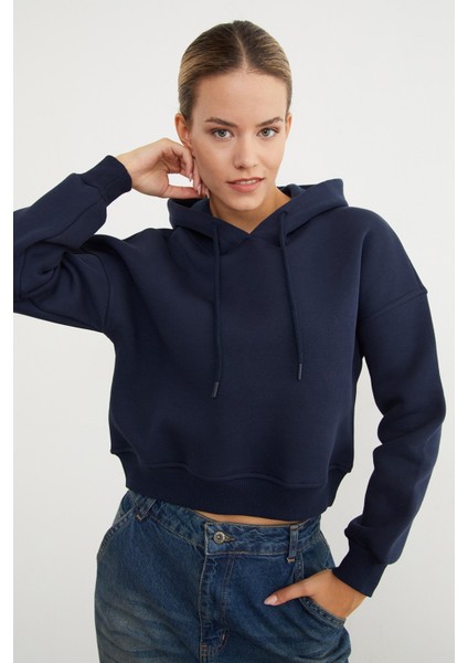 3 Iplik Basic Kapüşonlu Sweatshirt