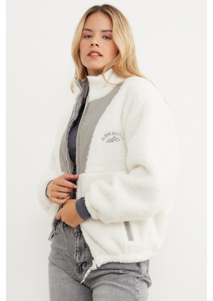 Yazı Nakışlı Fleto Cepli Dik Yaka Pelüş Mont indirimleri