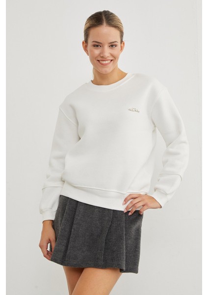 3 Iplik Metal Aksesuarlı Bisiklet Yaka Sweatshirt