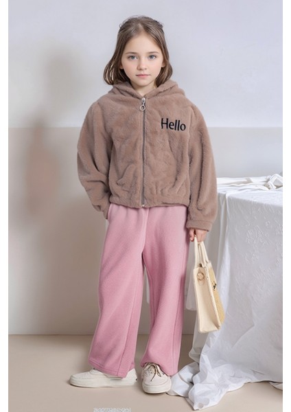 Hello Nakışlı Fermuarlı Unisex Pelüş Mont