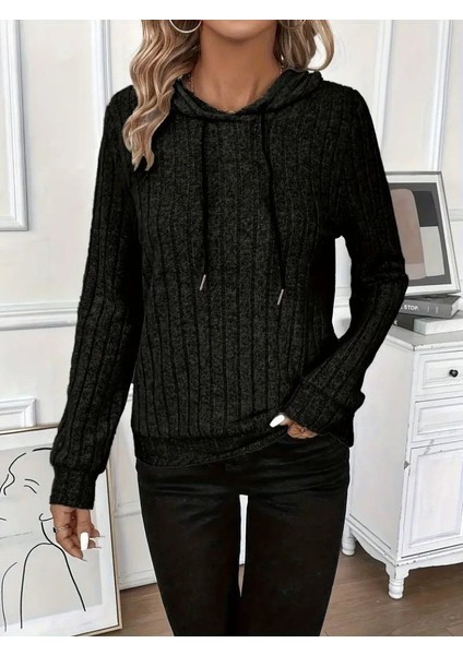 Kadın Uzun Kollu Kapşonlu Bağcıklı Şardonlu Kaşkorse Bluz indirimleri