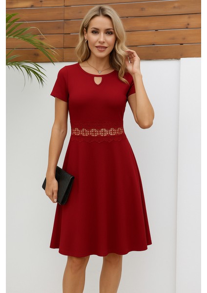 Miracotton Kadın Kısa Kollu Yuvarlak Yaka Damla Detaylı Janjan Elbise