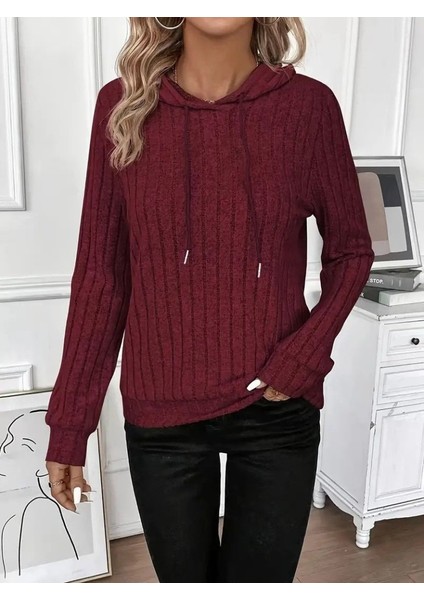 Kadın Uzun Kollu Kapşonlu Bağcıklı Şardonlu Kaşkorse Bluz fiyatları