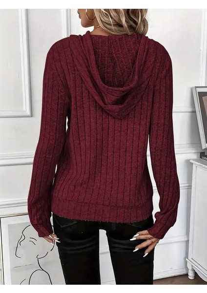 Kadın Uzun Kollu Kapşonlu Bağcıklı Şardonlu Kaşkorse Bluz fırsatları