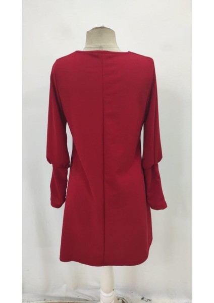 Eyesof Kadın Uzun Kollu V Yakalı Kısa Ithal Krep Elbise