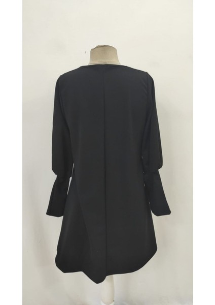 Kadın Uzun Kollu V Yakalı Kısa Ithal Krep Elbise