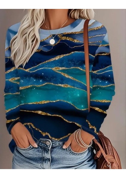 Kadın Uzun Kollu Bisiklet Yaka Desenli Modal Bluz modelleri