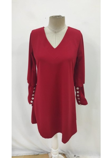 Kadın Uzun Kollu V Yakalı Kısa Ithal Krep Elbise fırsatları