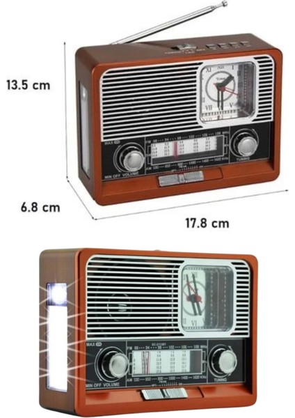 Saatli Fenerli Bluetooth Nostaljik Radyo Aux Sd USB Girişli Bluetooth Hoparlör fırsatları