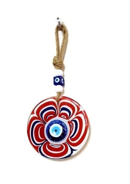 Cam Nazar Boncuklu Kırmızı Şeker Modelli Duvar Süsü