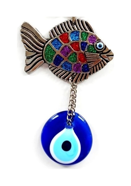 Mavi Nazar Boncuklu Balık Figürlü Mini Balık Duvar Süsü modelleri
