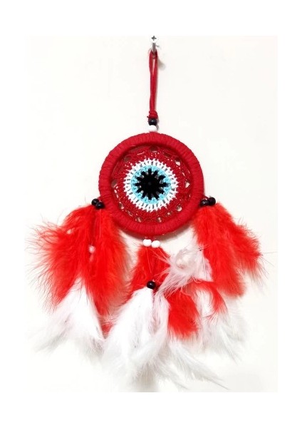 Kırmızı ve Beyaz Kuş Tüylü Dream Catcher El Yapımı Mini Duvar Süsü fiyatları